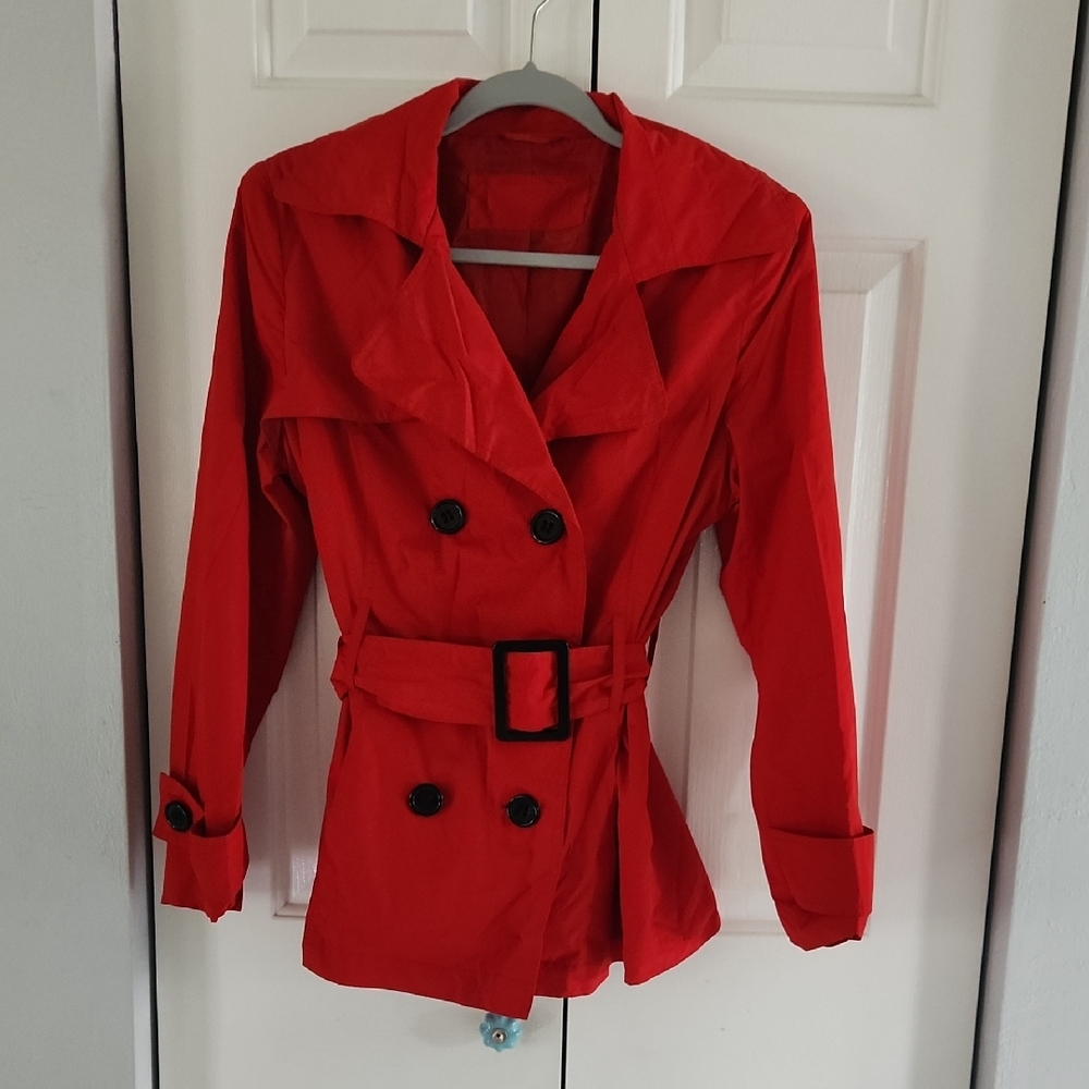 New York & Company Red Trench Coat with Belt